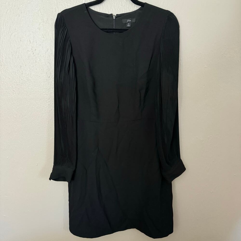 J.CREW Black Pleated Sleeve Holiday Dress Size 12 casual comfort knee length
